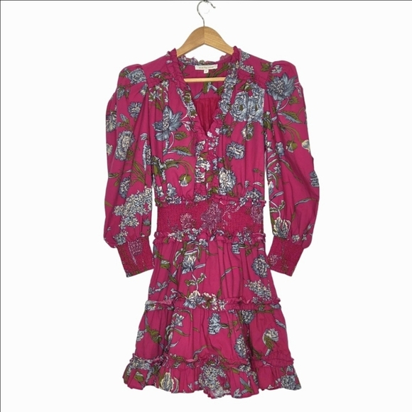 LOVE THE LABEL Wanda Floral Print Puff Sleeve Ruffle Dress Women's Size Small - Picture 6 of 16